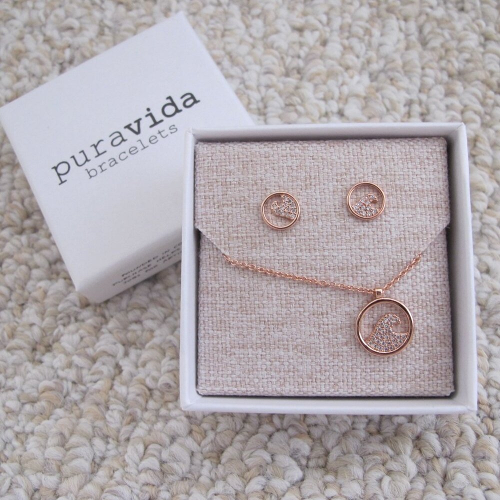 Pura Vida Pave Wave Necklace and Earring Set